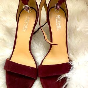 Burgundy Suede Heeled Sandals
